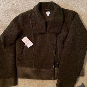 Womens Peyton Jensen sherpa moto style jacket/coat.